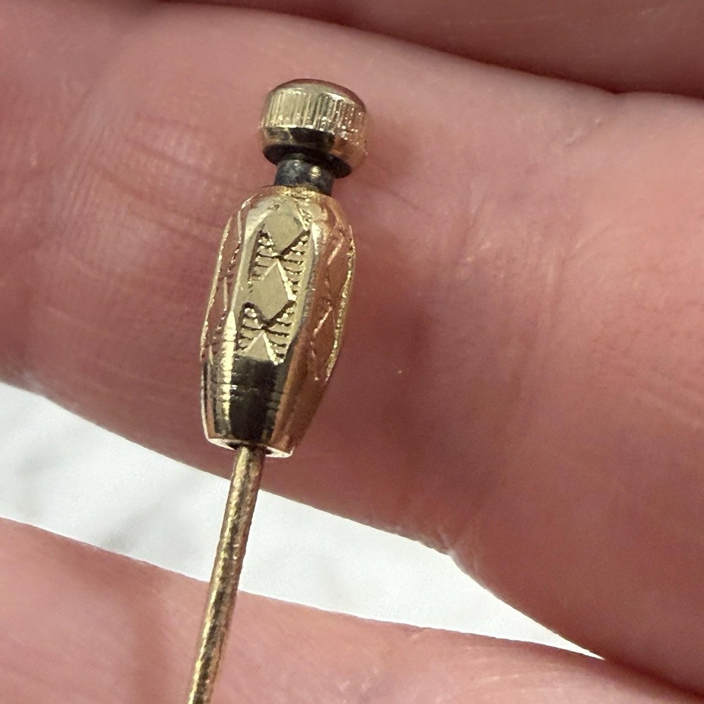 14k Yellow Gold Engraved Floral Flower Stick Pin Yugoslavia 1.5 gr Vintage - Picture 5 of 8